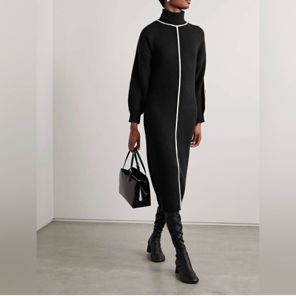 STAUD Apres knitted turtleneck midi dress wool Alpaca Blend Black Size S